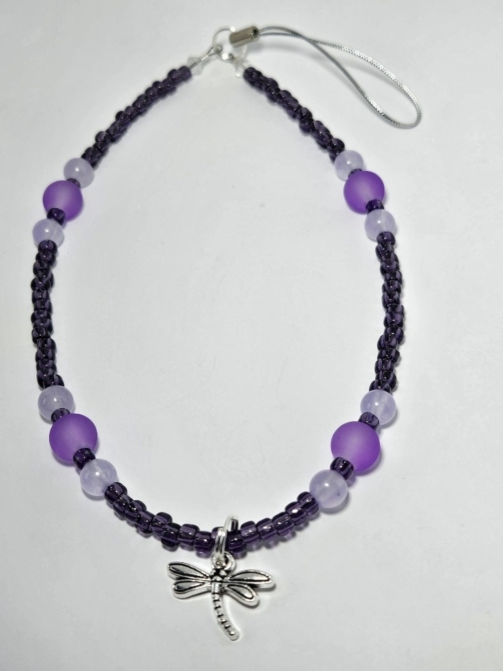 Purple Beaded Dragonfly Phone Charm
